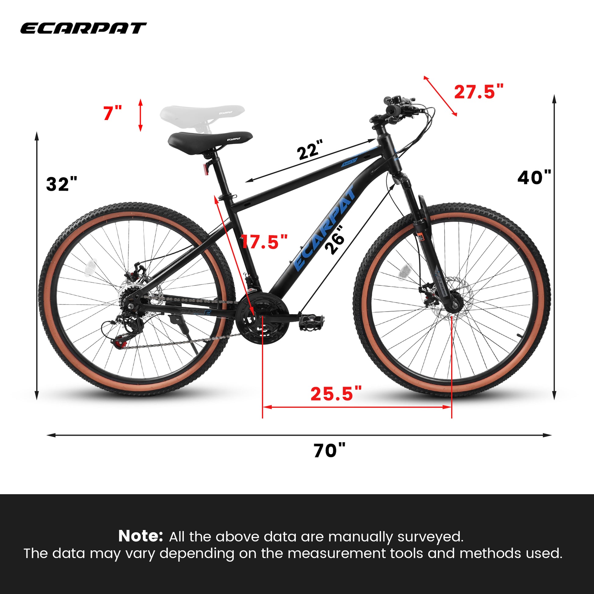 A27301 Ecarpat Mountain Bike 27.5 Inch Wheels, 21 Speed Mens Womens Trail Commuter City Mountain Bike,High Carbon Steel Frame Disc Brakes Thumb Shifter Front Fork Bicycles Cycling Black Blue Without Durable Garden & Outdoor Classic Multifunctional