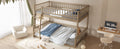 Full Xl Over Queen Bunk Bed With Ladder And Guardrails, Walnut Box Spring Not Required Queen Walnut Wood Bunk Solid Wood Mdf