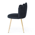 Modern Velvet Dining Chairs Set Of 2, Upholstered Woven Dining Chair With Golden Metal Legs, Upholstered Dining Chairs For Dining Room, Kitchen, Vanity, Living Room Black Primary Living Space Foam Velvet
