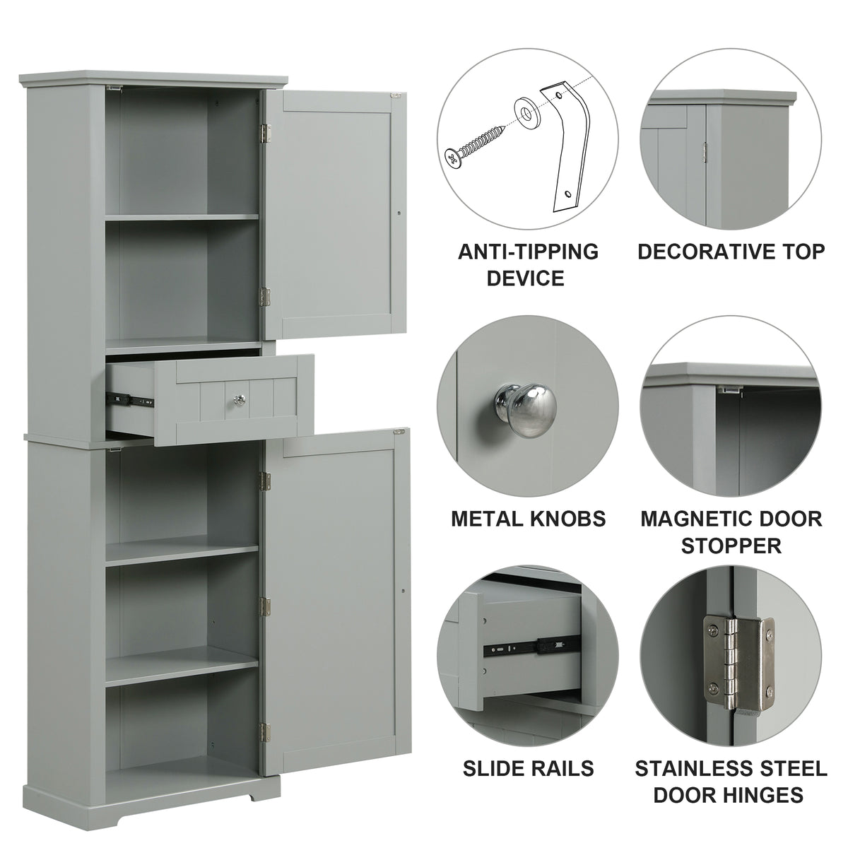 Tall Bathroom Storage Cabinet, Freestanding Storage Cabinet With Drawer And Adjustable Shelf, Mdf Board With Painted Finish, Grey Old Sku:Wf312727Aae Grey Mdf
