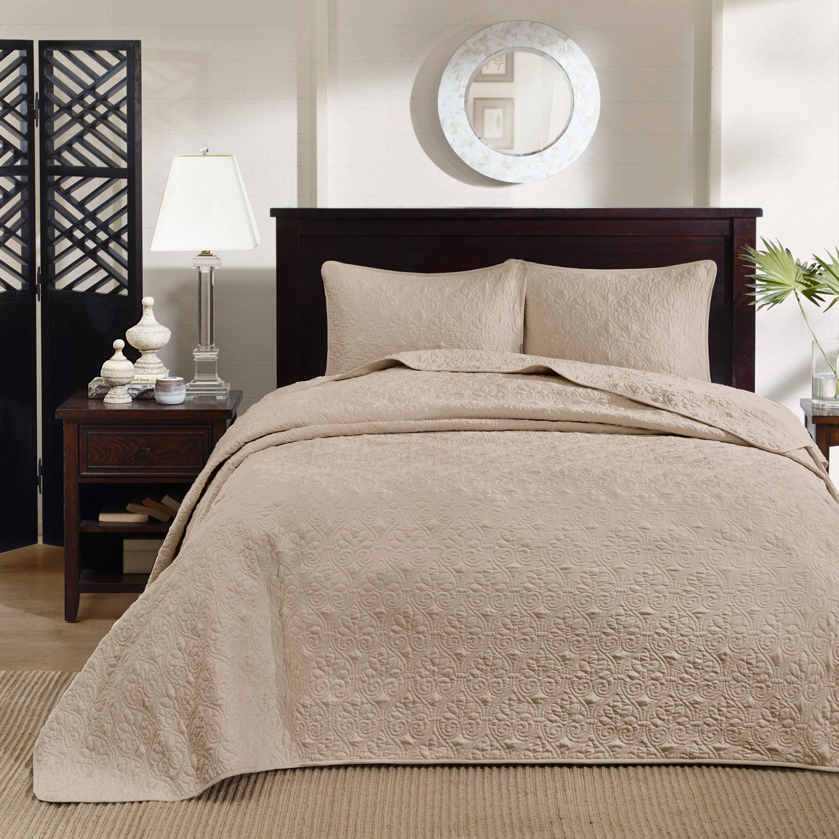 Reversible Bedspread Set Khaki King Khaki Cotton