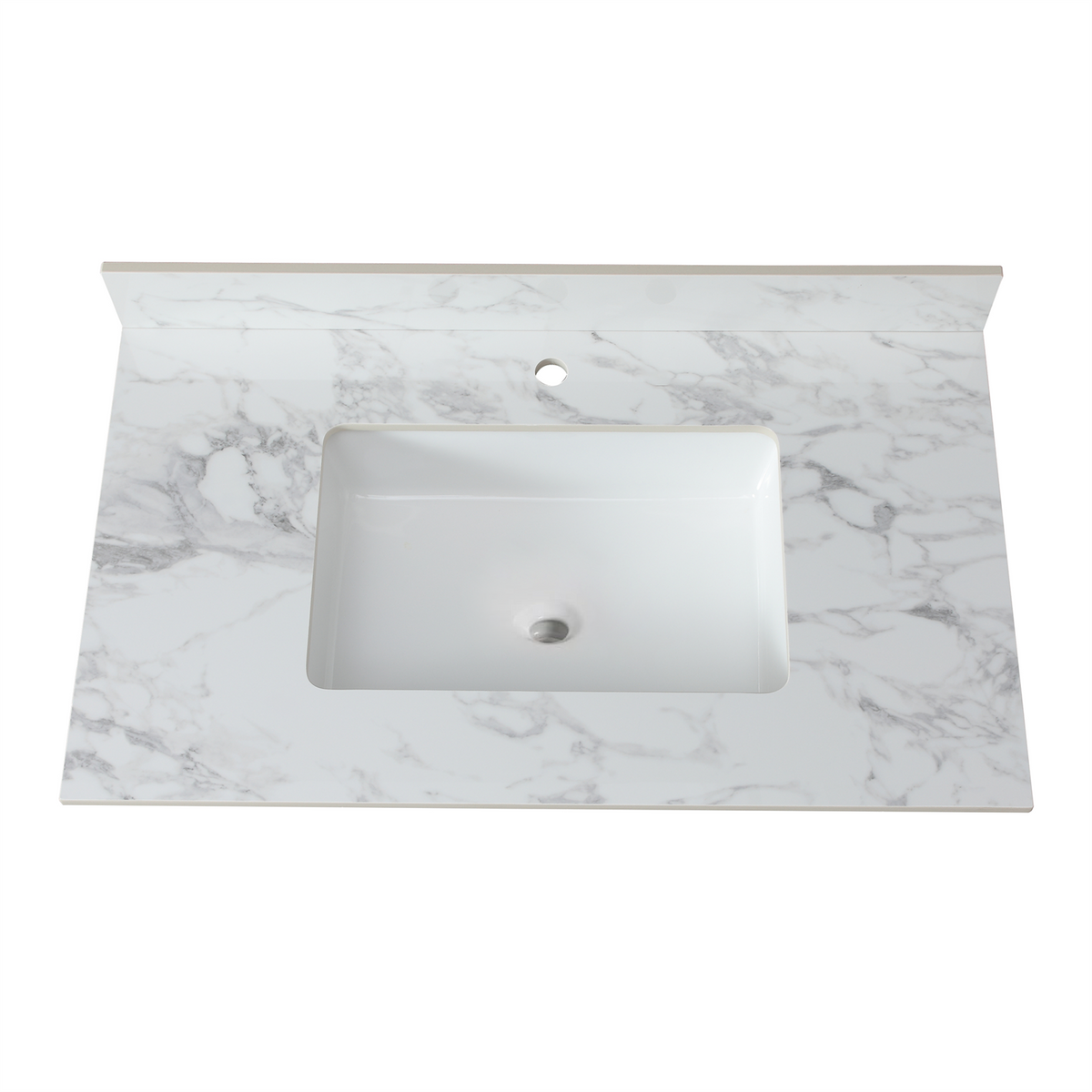 37"X22"Bathroom Vanity Top,Sintered Stone Carra Whitebarthroom Vanity Sink Tops With Rectangular Undermount Ceramic Sink With Vanity Backsplash, Single Faucet Hole Bathroom Vanity Countertop White