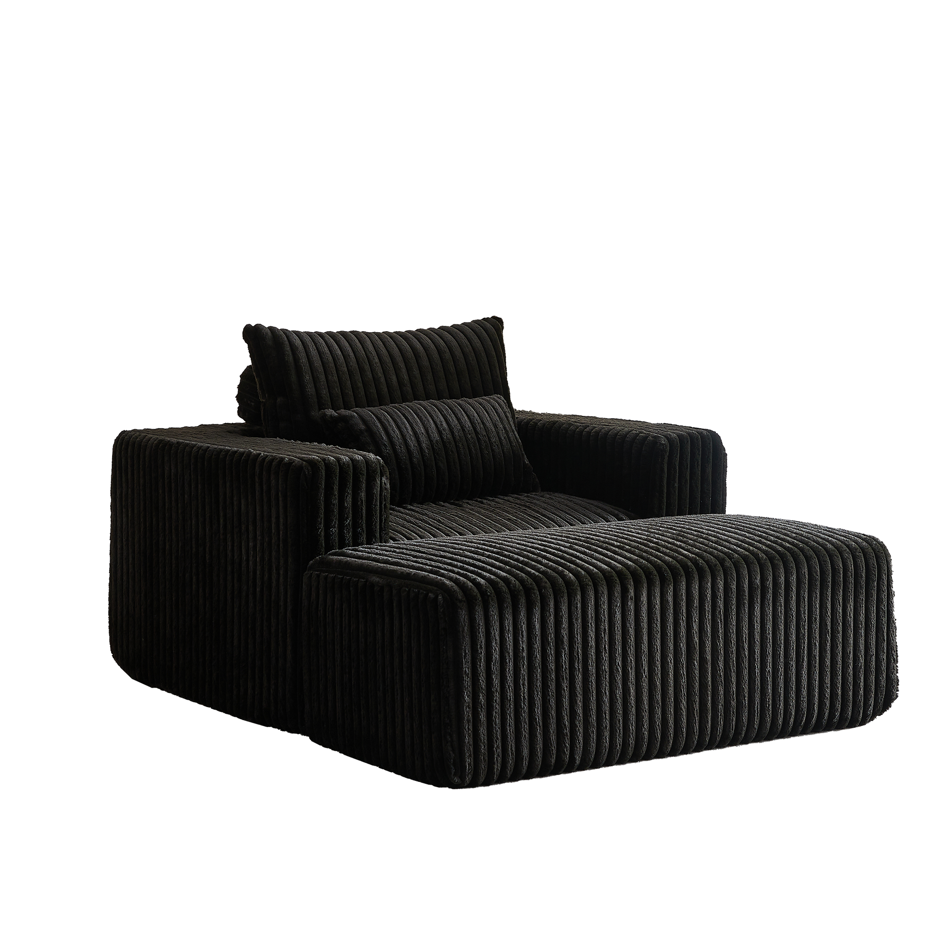 62.5 Inch Corduroy Sponge Sofa Lounge Chair With Removable Footrest,No Assembly Required,Fluffy Modern Sleeper Chair For Indoor Living Room Bedroom Black Foam Corduroy 1 Seat
