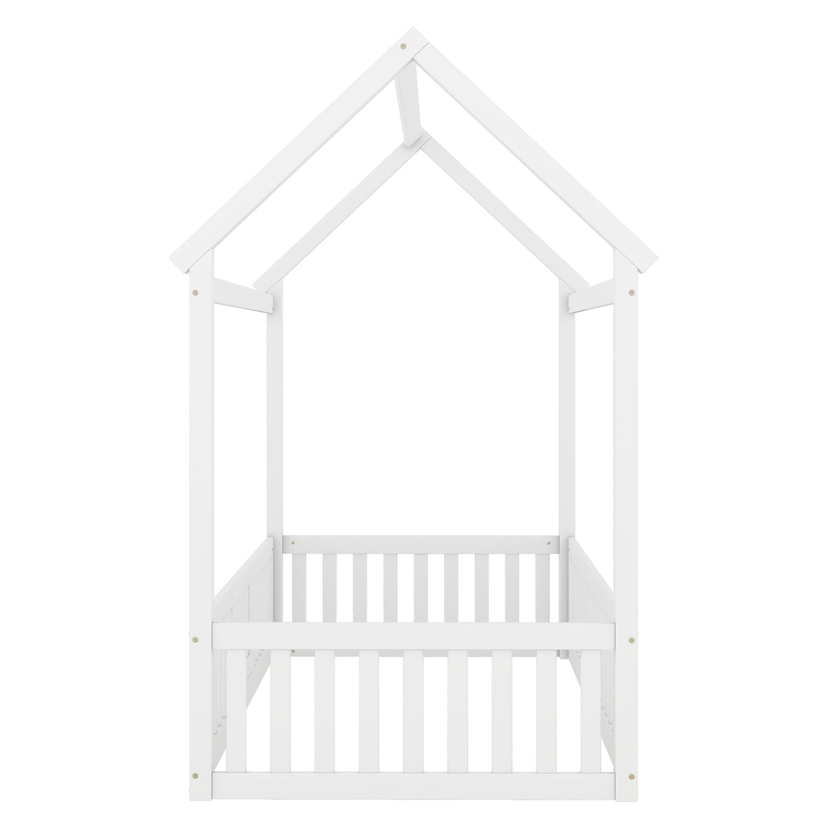Twin Size Wood House Bed With Fence And Door, White Old Sku: Wf303131Aak Box Spring Not Required Twin White Wood Bedroom Bed Frame Pine