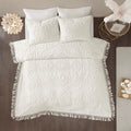 Tufted Cotton Chenille Medallion Fringe Coverlet Mini Set Off White King Cal King King Off White Cotton