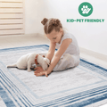 2X8 Blue Ivory Bordered Non Shedding Living Room Bedroom Dining Home Office Stylish And Stain Resistant Area Rug Blue Polyester