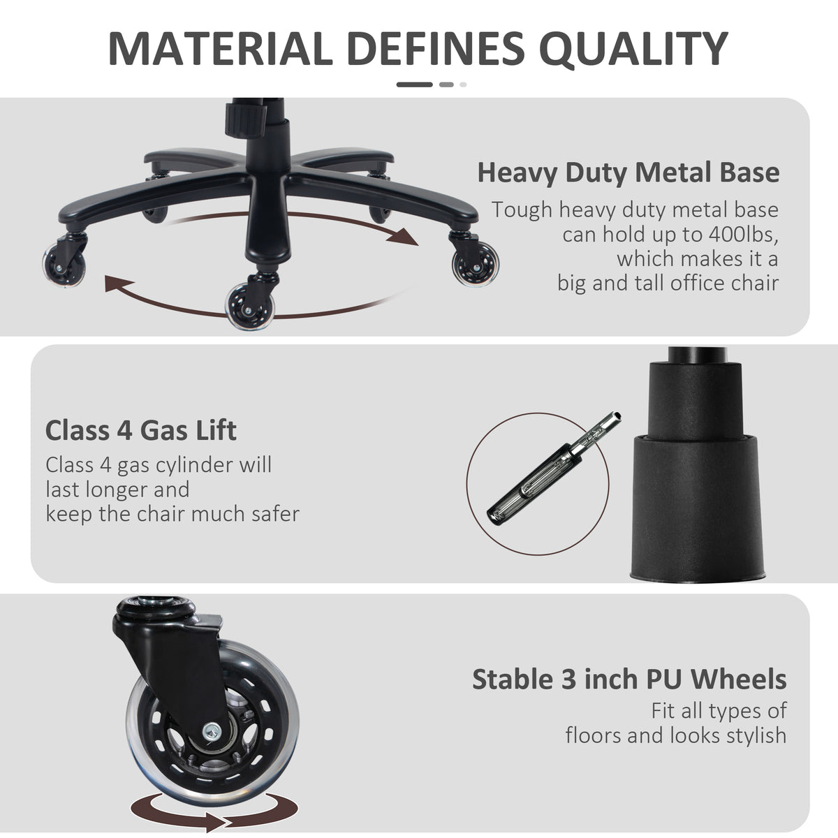 Vinsetto Heavy Duty Pu Leather Office Chair Hold Up To 400Lb, Black Black Pu Leather