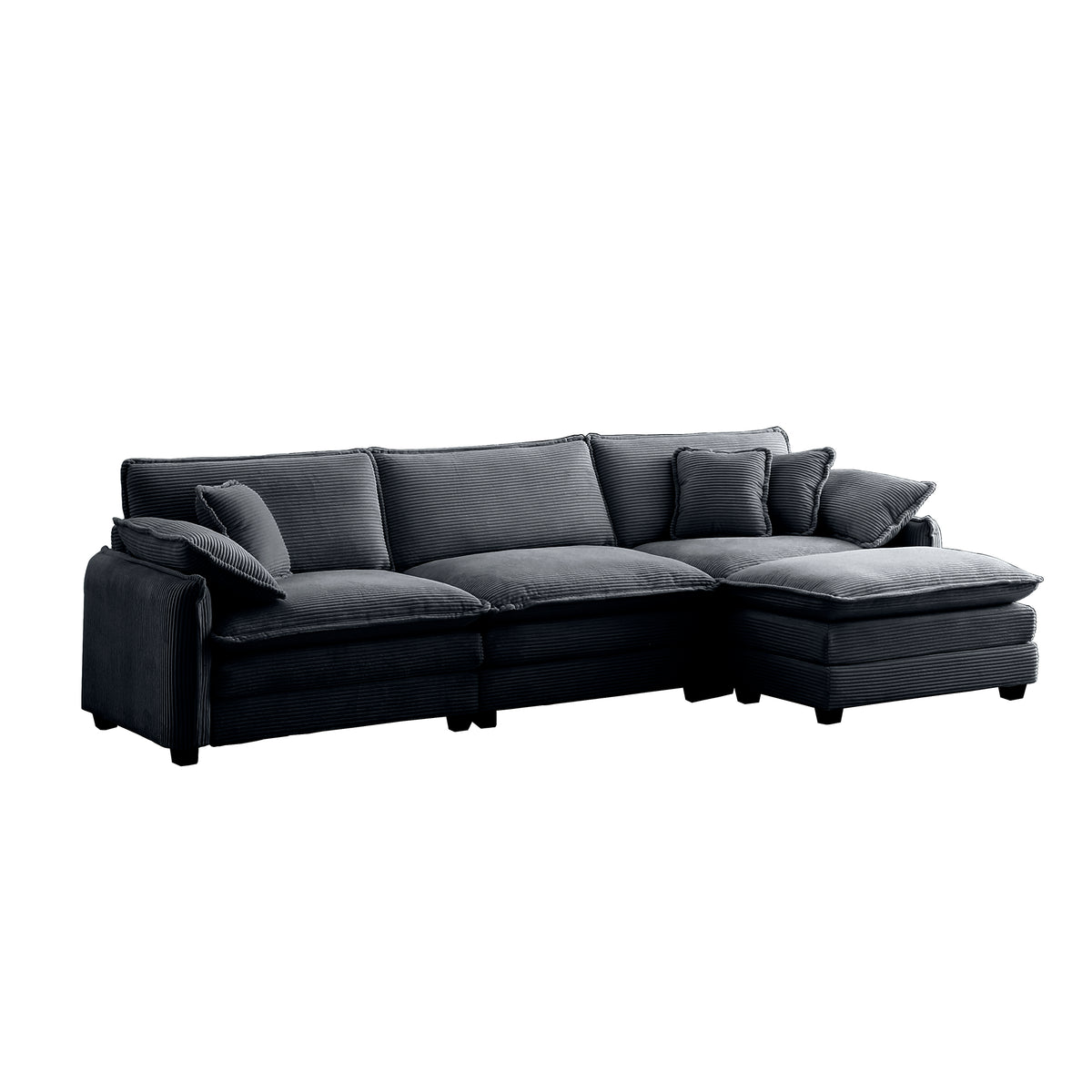Corduroy Sofa Modern Upholstered 4 Seater With With 1 Footstool Corduroy Fabric Sofaoffice Living Room Apartment Comfort Sofa, Easy To Assemble With 2 Arm Pillows And 4 Throw Pillows Grey Corduroy 4 Seat