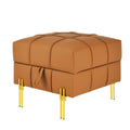 22 Inches Anti Scratch Leather Storage Ottoman, Pet Friendly Entryway Bench With Golden Stainless Steel Legs, Orange Orange Leather