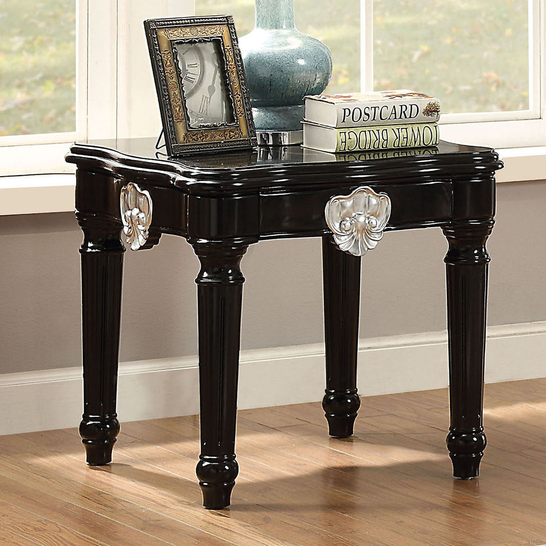 Black End Table With Turned Legs Black Primary Living Space Rubberwood Rectangular Wood