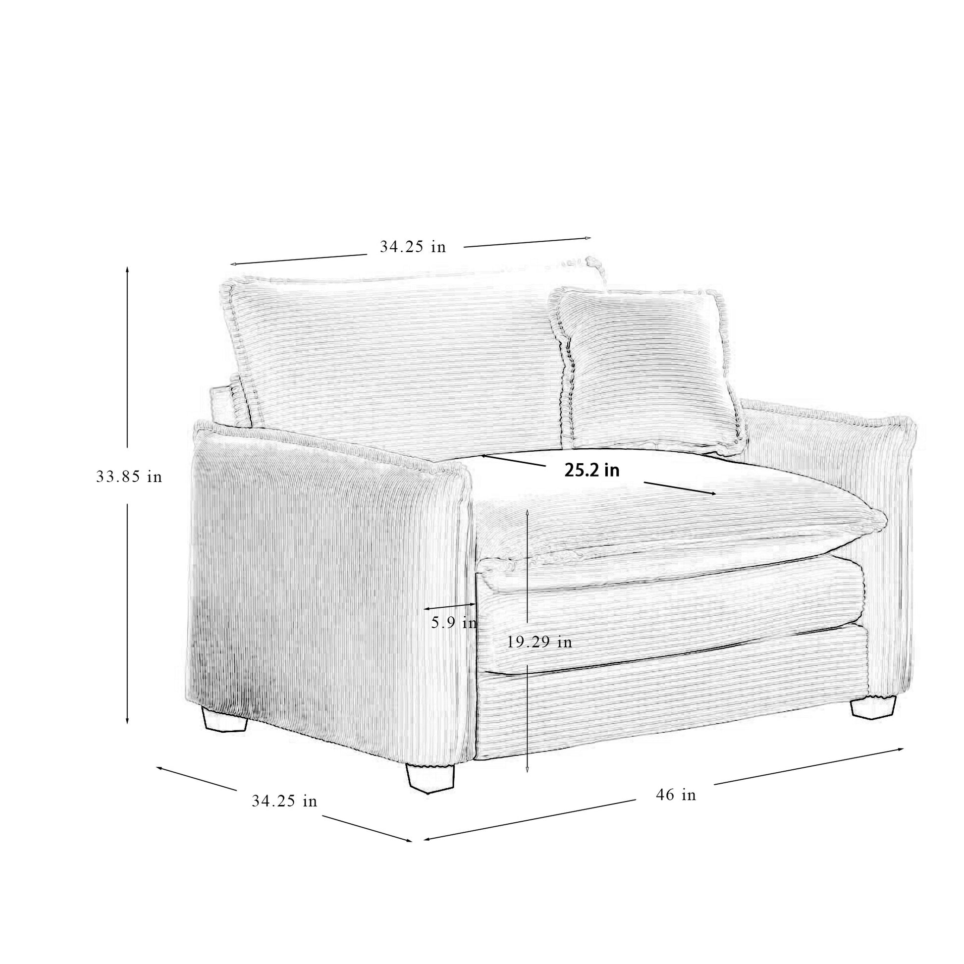 Grey Corduroy,Luxurious And Sophisticated Deep Seated Sofa Set With Two Single Deep Seat Sofa Suitable For Living Room And Office Grey Corduroy 2 Seat