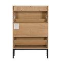 16 Pair Large Shoe Storage Cabinet Nature Rattan Drawer Brown Oak Mdf Metal