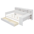 Wooden Full Size Daybed With Storage Shelves, Multi Functional Bed With Two Storage Drawers And Study Desk, Antique White Old Sku: Hl000089Aak Full Antique White Wood