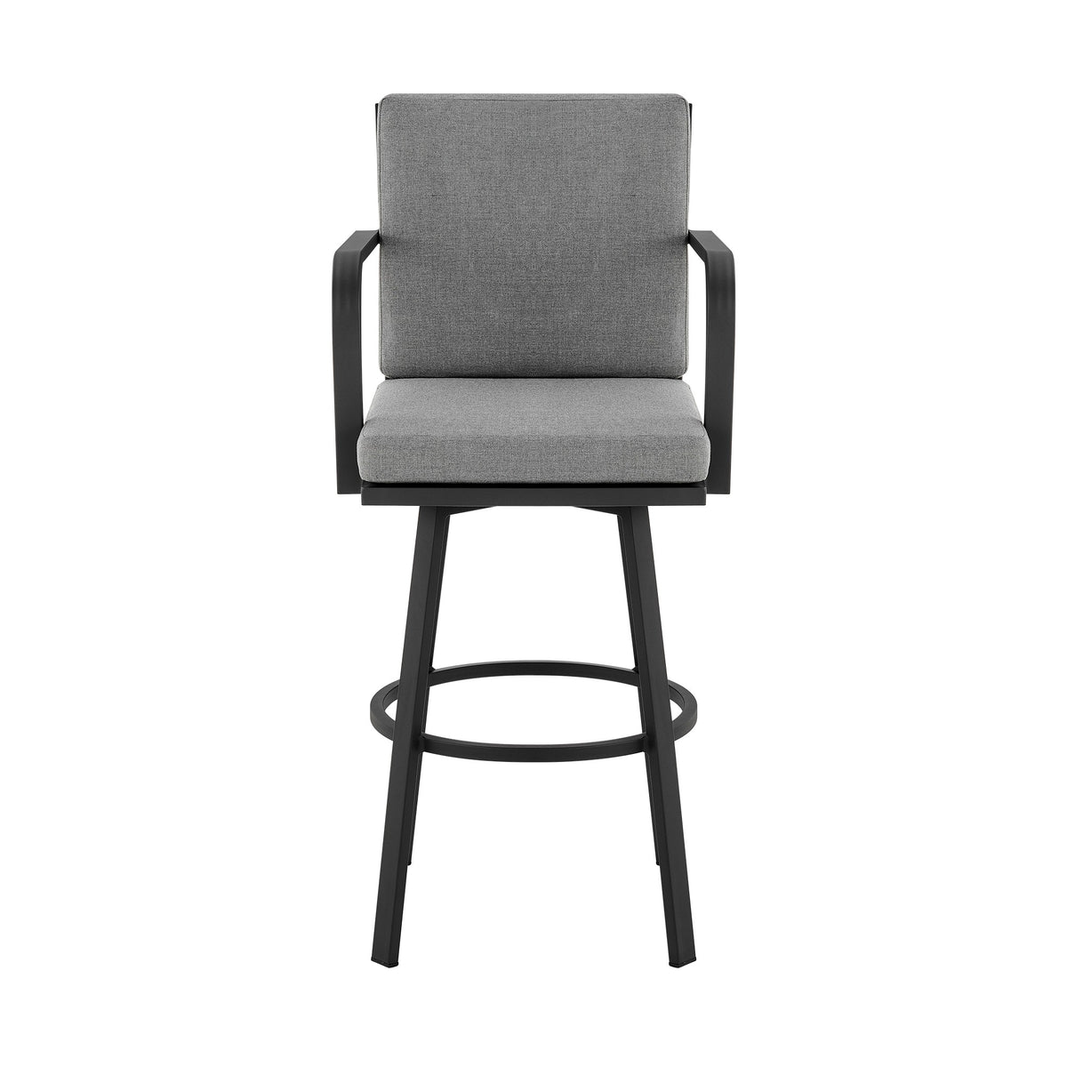 Faye 30 Inch Modern Patio Barstool, Black Aluminum Frame, Gray Cushions Grey Black Aluminum
