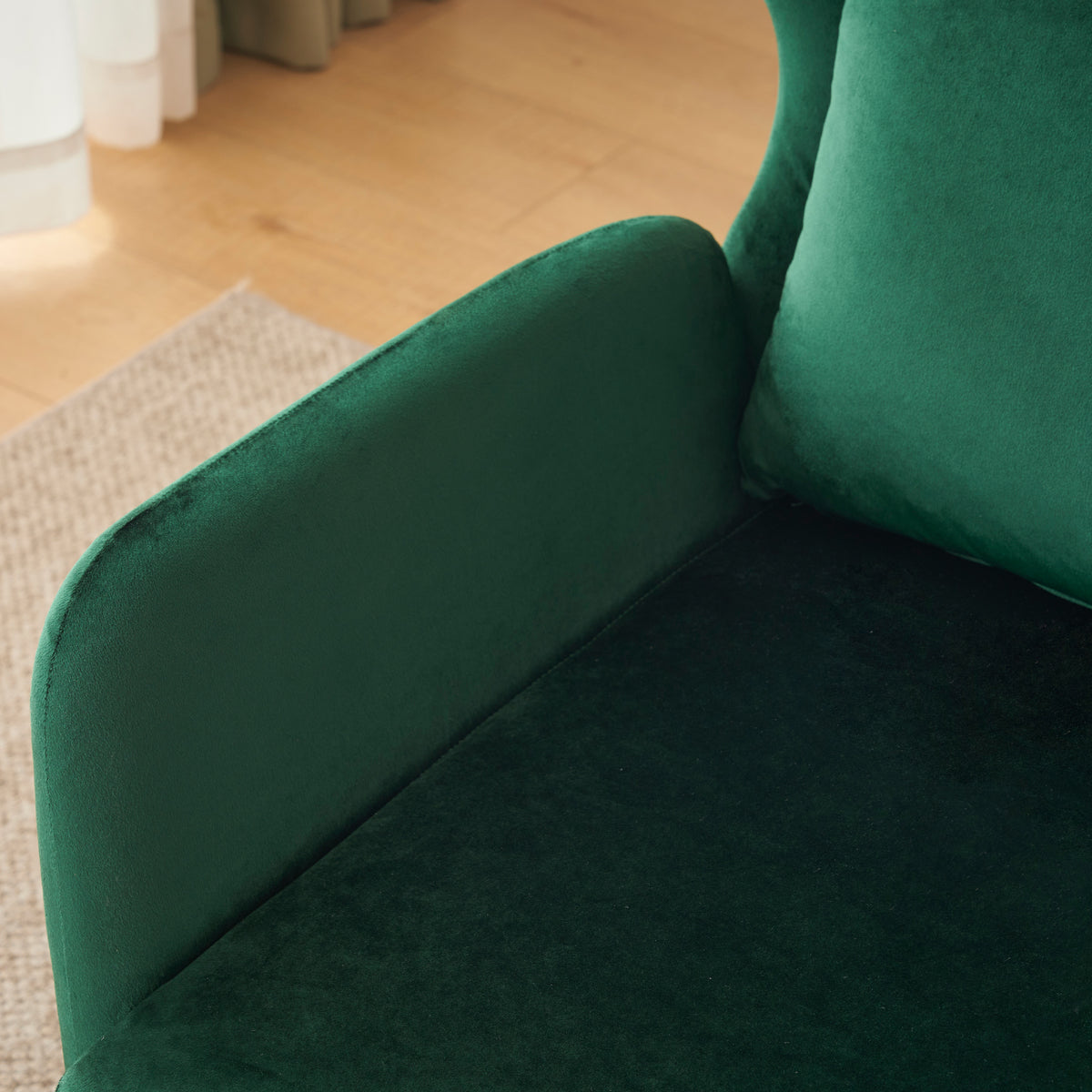 Wing Back Velvet Accent Chair, Modern Living Room Armchair Comfy Upholstered Single Sofa Chair For Bedroom Dorms Reading Reception Room With Metal Legs & Pillow, Green Green Velvet