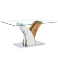 Table And Chair Set.Modern Dining Table, Tempered Glass Countertop With Artistic Mdf Legs.Paried With 4 Comfortable Chairs With Pu Seats And Metal Legs. Suitable For Various Decoration Styles. Black Brown,Transparent Seats 4 Mdf Metal