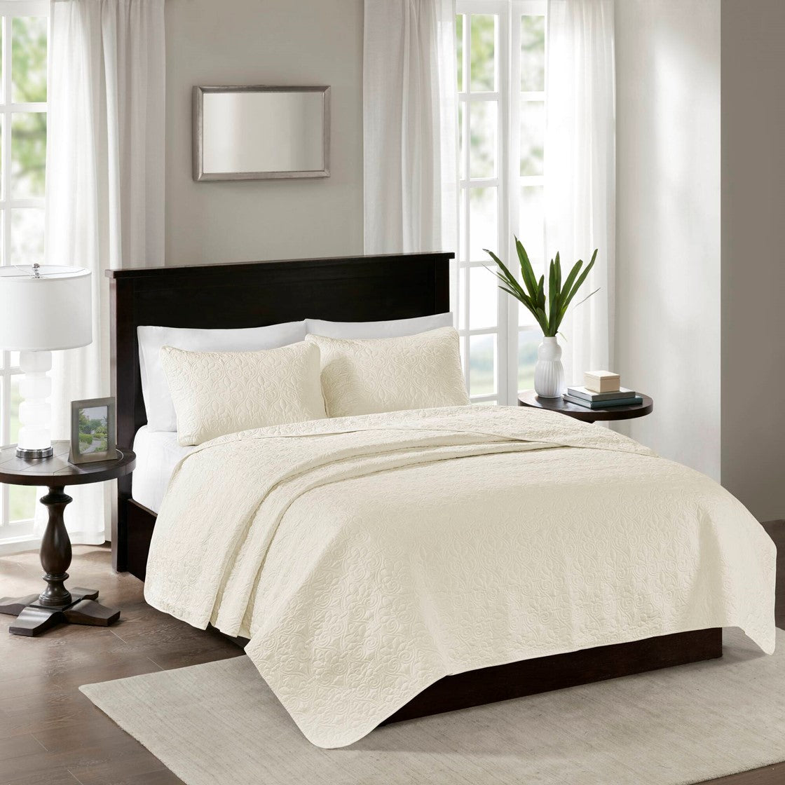 Reversible Quilt Set Cream King Cal King Cream Cotton