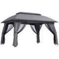 Outsunny 10' X 13' Patio Gazebo, Outdoor Gazebo Canopy Shelter With Netting, Vented Roof, Steel Frame For Garden, Lawn, Backyard, And Deck, Dark Gray Gray Steel