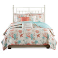 6 Piece Cotton Sateen Quilt Set With Throw Pillows Coral King Cal King King Coral Cotton