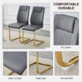 Table And Chair Set.Large Modern Rectangular Table With 0.4 Inch Patterned Glass Tabletop And Large Mdf Table Legs.Comes With 6 Chairs With Faux Leather Cushioned Seats And Golden Metal Legs. Gold White Seats 6 Mdf Glass