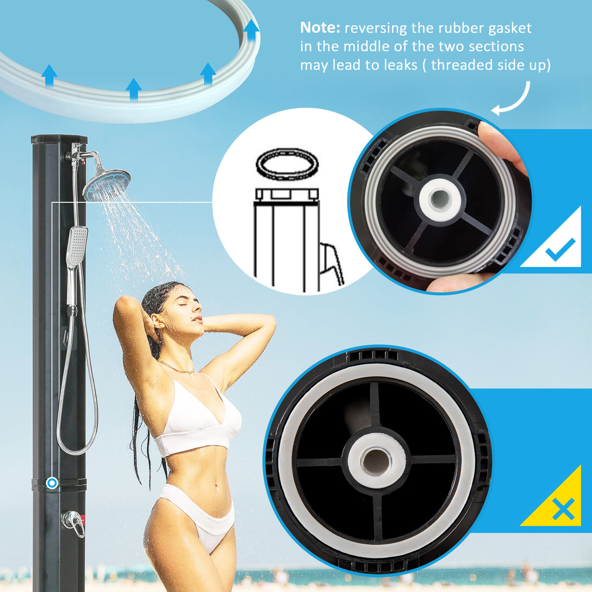 Outsunny 7' Outdoor Solar Heated Shower With 360 Rotating Rainfall & Handheld Shower Head, Foot Shower Faucet, Temperature And Pressure Adjustable, Holds 9.2 Gallons For Backyard Pool Black Plastic