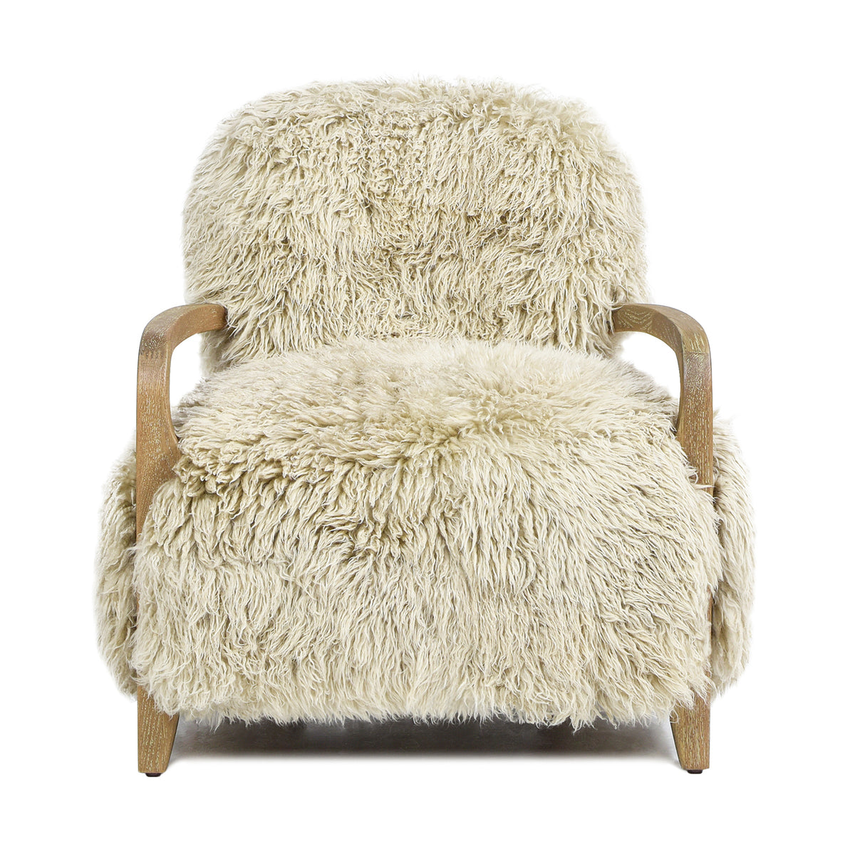 Enchante 28.5" Mongolian Sheepskin Accent Arm Chair, Taupe Beige Genuine Fur Taupe Natural Foam Fur