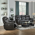 Grey Power Recliner With Usb Port Grey Faux Leather Manual Push Button Metal Primary Living Space Tight Back Push Button Pillow Top Arms Wood Fabric