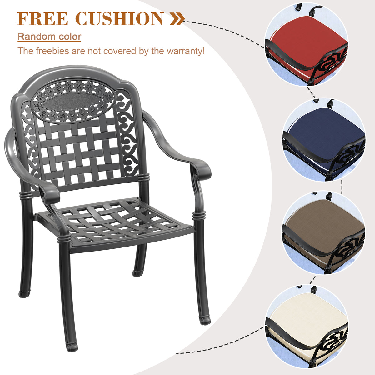 Cushions In Random Colors 5 Piece Set Of Cast Aluminum Patio Furniture With Cushions Yes Dining Set Black Seats 4 Rust Resistant Frame Water Resistant Cushion Garden & Outdoor Complete Patio Sets Aluminium