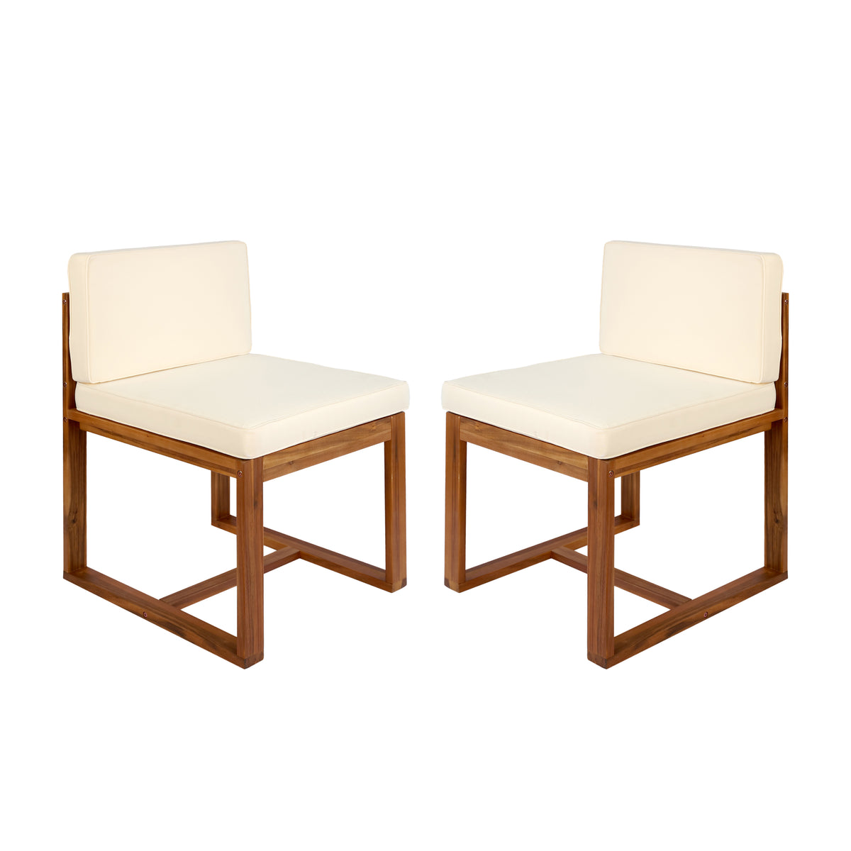 Patio Dining Chairs Set Of 2 Teak Beige Acacia Wood