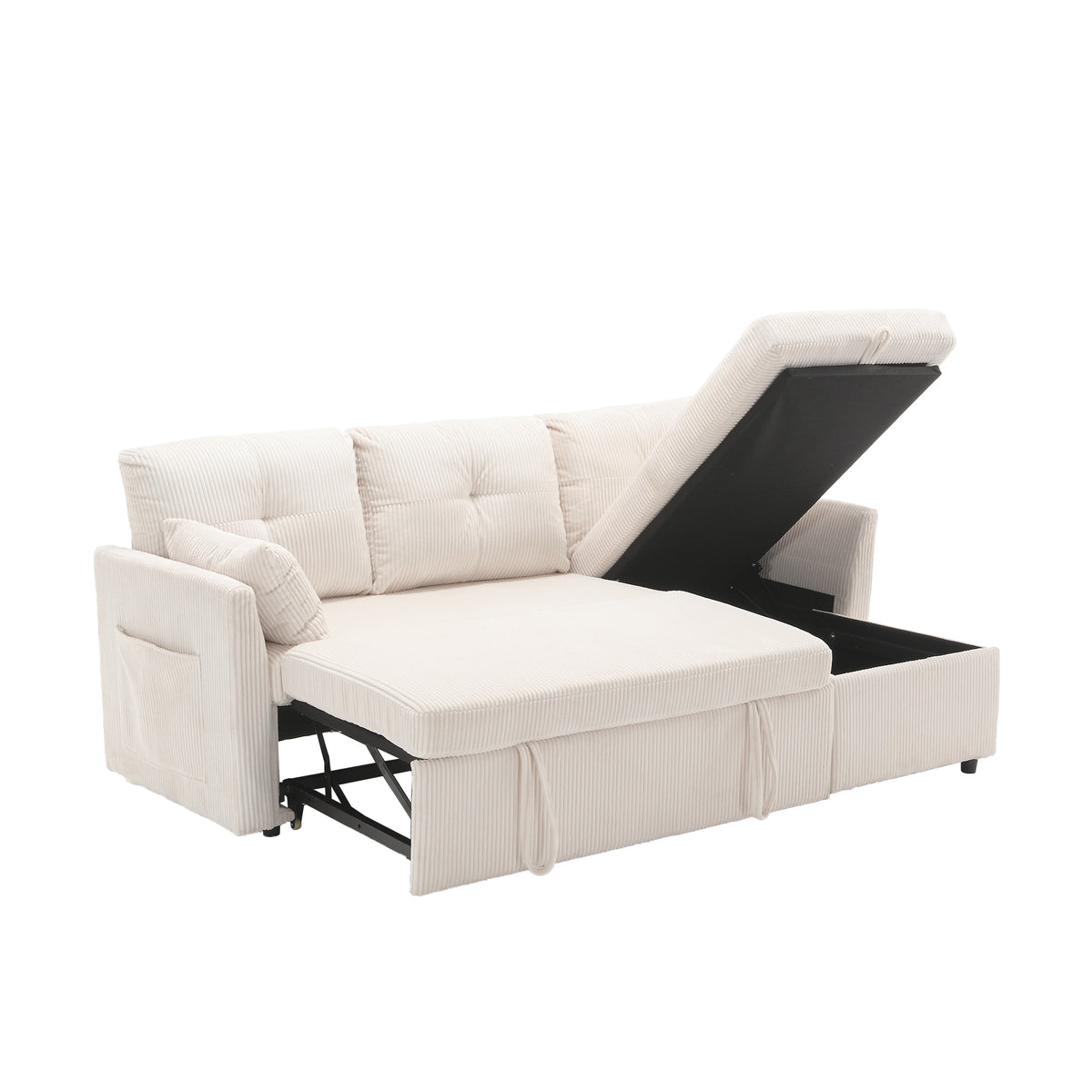 United We Win Furniture, Modular L Shaped Sofa, Modular Long Sofa With Reversible Chaise Lounge, Sofa Bed, Sleeper Sofa, Modular Sofa Combination With Storage Seats. Beige Velvet 3 Seat
