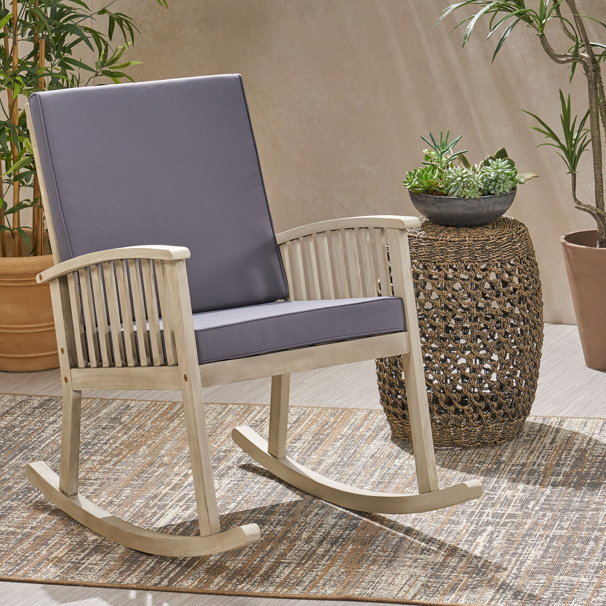 Casa Acacia Rocking Chair Grey Acacia Wood