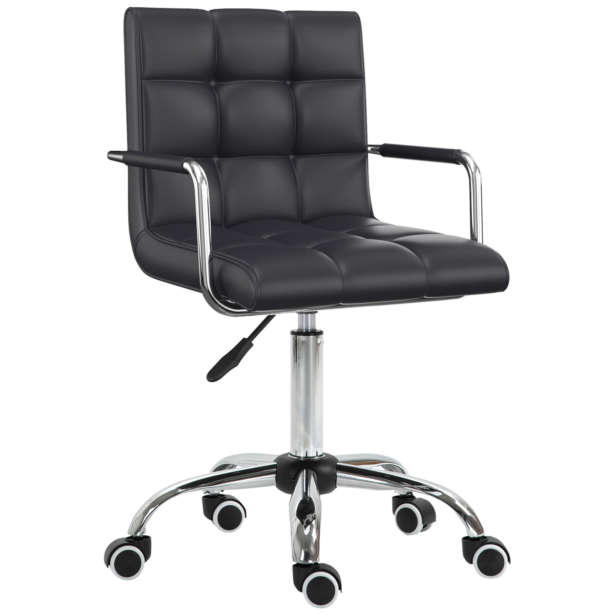 Homcom Home Office Chair, Modern Computer Desk Chair, Task Chair With Upholstered Pu Leather, Adjustable Height, Swivel Wheels, Black Black Faux Leather
