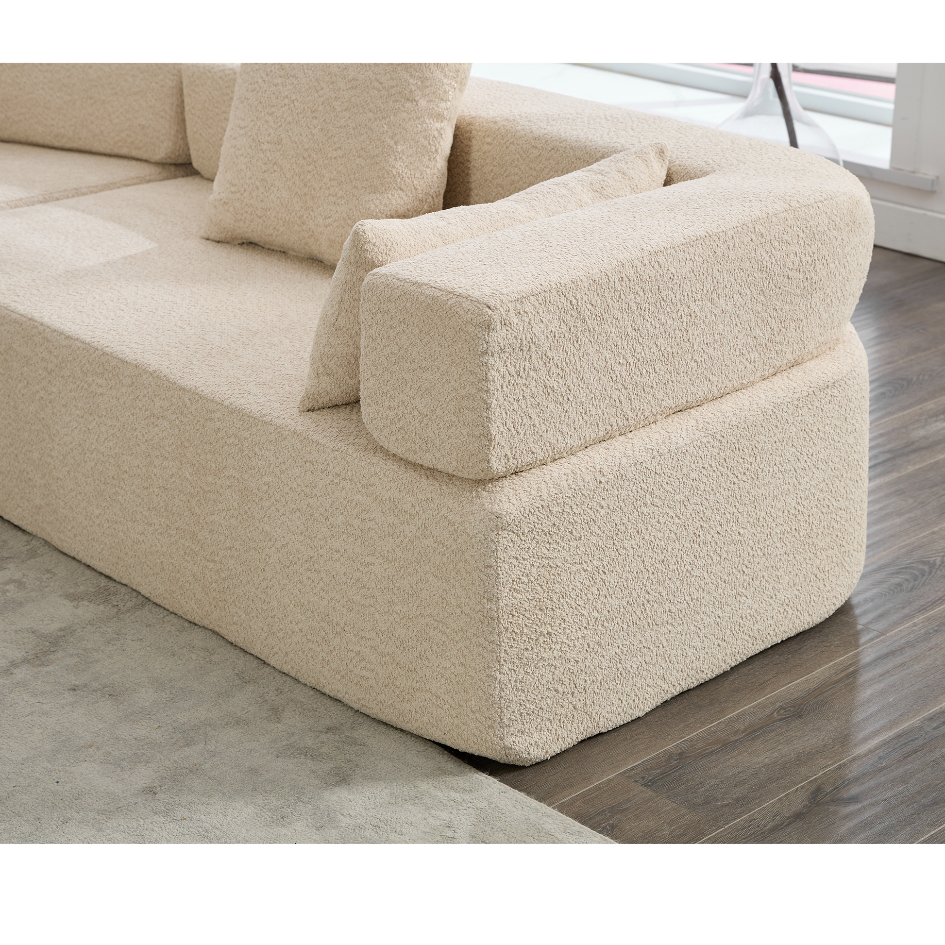 Arrived Oversized Combination Sofa,Curved Sofa,Upholstered 4 Seater Couch For Living Room, Modern Modular 3 Piece Free Combination, Semicircular Modular Sofaboucle, Khaki Khaki Polyester Primary Living Space Soft Tight Back Modern Square Arms Foam