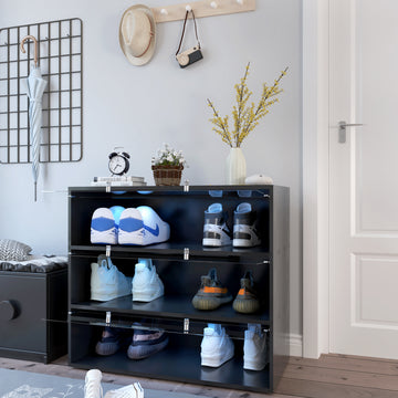 Black Glass Door Shoe Box Shoe Storage Cabinet With Rgb Led Light Black Mdf