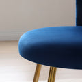 Modern Velvet Dining Chairs Set Of 2, Upholstered Woven Dining Chair With Golden Metal Legs, Upholstered Dining Chairs For Dining Room, Kitchen, Vanity, Living Room Blue Primary Living Space Foam Velvet