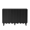 Cream Style Minimalist Shoe Cabinet With 5 Solid Wood Legs, Sideboard Buffet Cabinet With Adjustable Shelves, Large Storage Cabinet With Wave Doors For Living Room, Black Black Mdf