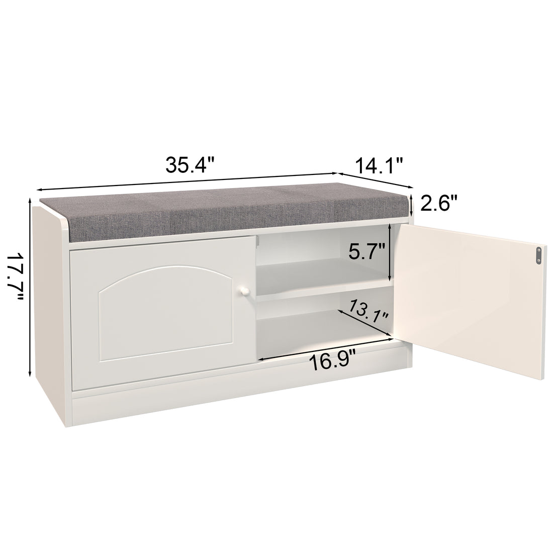 Shoe Storage Bench With 2 Door Cabinet, Entryway Bench With Shoe Storage, Shoe Bench With Cushion, Adjustable Shelves, Shoe Rack Bench For Entrance, Hallway, Bedroom, White Gray White Gray White