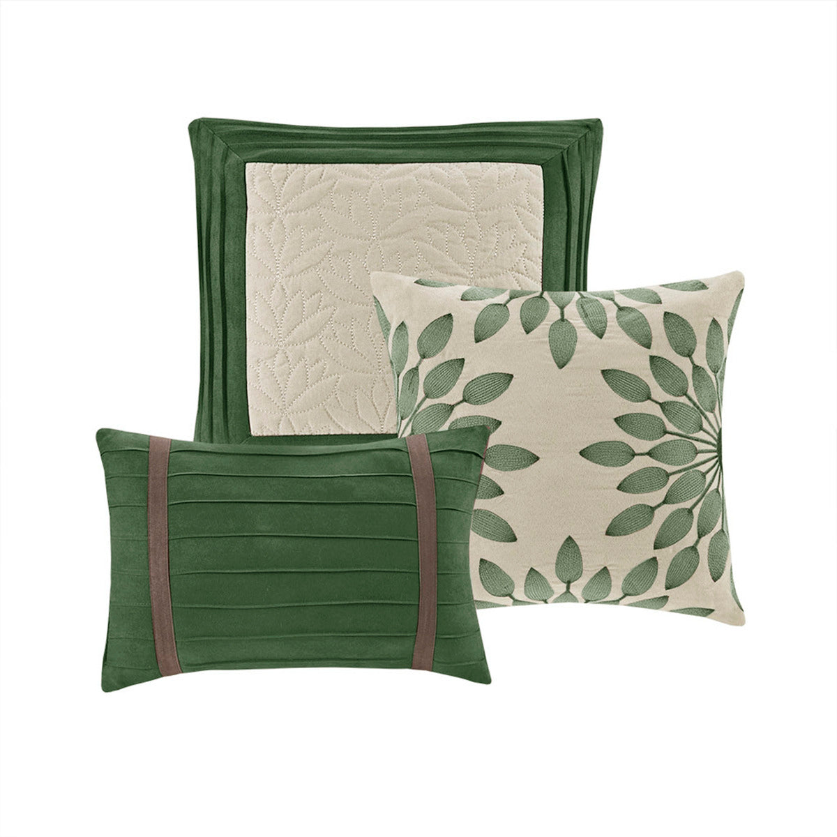 7 Pc Pieced Faux Suede Comforter Set Green King Queen Green Polyester