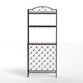 Industrial Wine Rack Bar Table, 3 Tier Liquor Bottle And Glass Holder With Storage Shelves, Metal And Wood Wine Organizer For Home Kitchen, Dining Room, And Living Room Black Brown Kitchen American