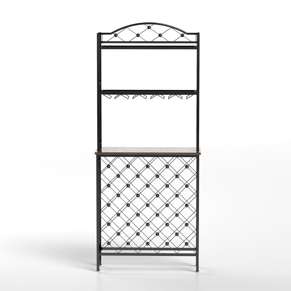 Industrial Wine Rack Bar Table, 3 Tier Liquor Bottle And Glass Holder With Storage Shelves, Metal And Wood Wine Organizer For Home Kitchen, Dining Room, And Living Room Black Brown Kitchen American