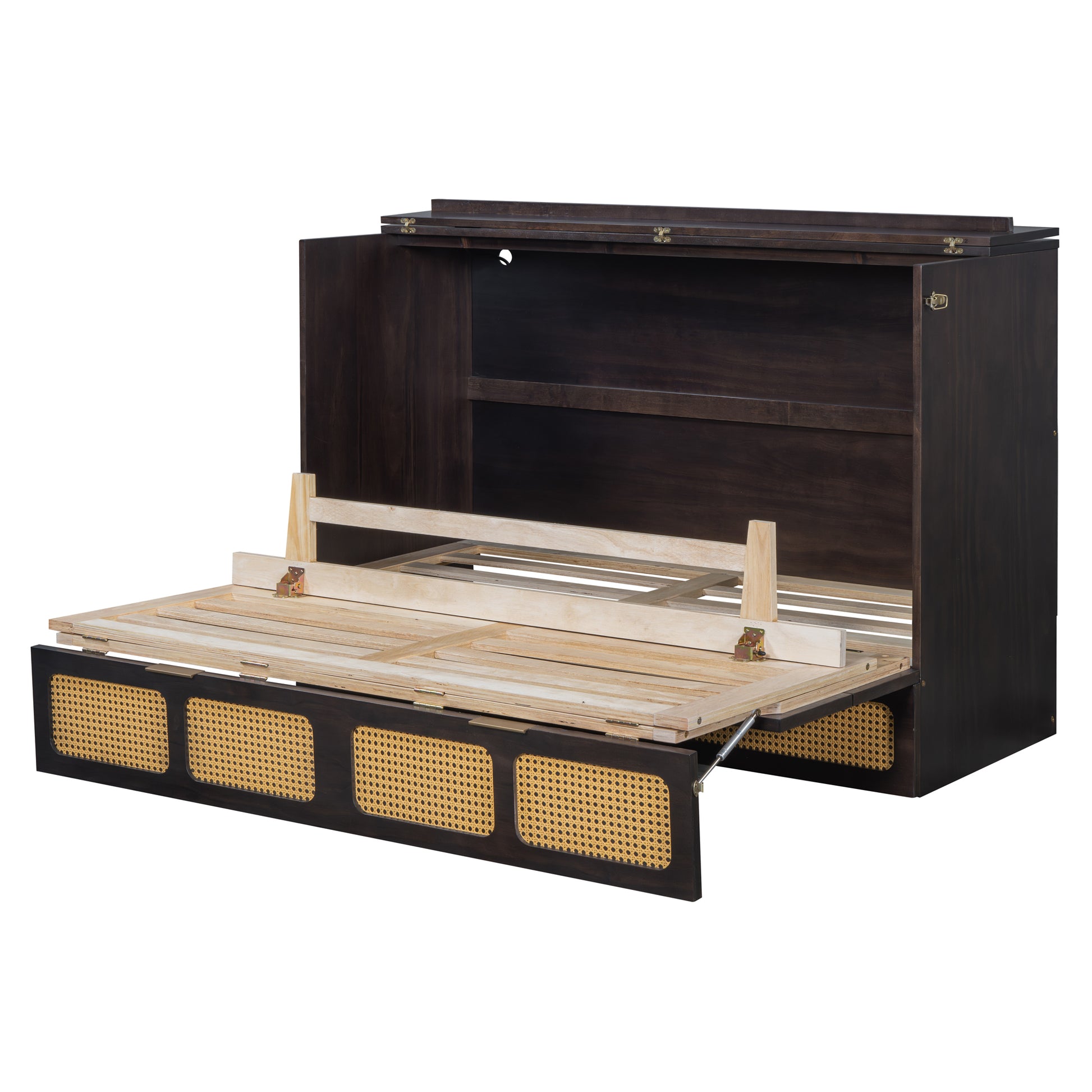 Queen Murphy Bed With Large Drawers,Espresso Queen Espresso Plywood