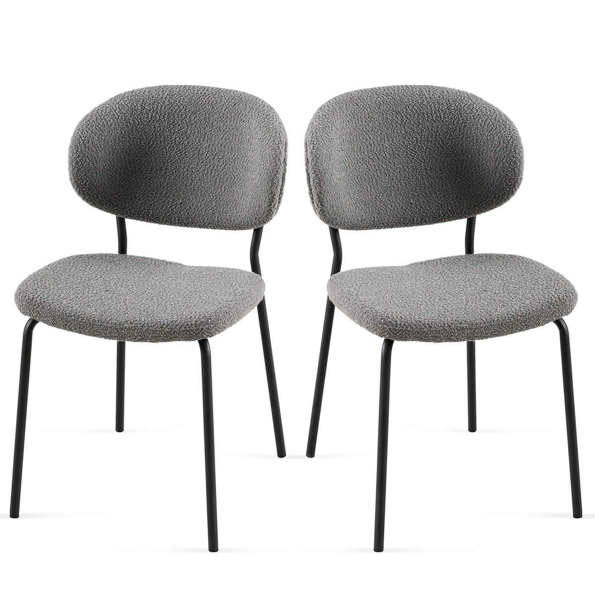 Grey Boucle Fabric Dining Chairs Set Of 2,Dining Chairs With Metal Legs For Dining Room, Kitchen, Living Room Metal Plaid Gray Dining Room Powder Coated Foam Dry Clean Modern Dining Chairs Solid Back Set Of 2 Foam Boucle