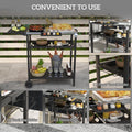 Outsunny Outdoor Bar Cart With Stainless Steel Tabletop, Kitchen Island With Wheels, 2 Tiers & Seasoning Shelf, Patio Serving Cart With Hooks, Towel & Garbage Bag Holder, Plates & Spice Jars, Black Black Steel