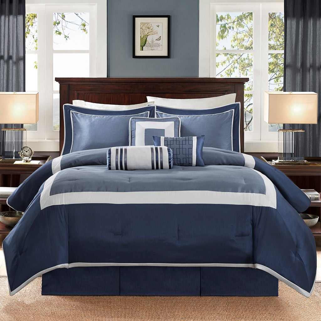 7 Piece Comforter Set Navy Queen Queen Navy Polyester