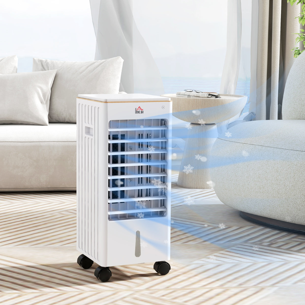 Homcom 21" Evaporative Air Cooler With Ice Packs, 3 In 1 Ice Cooling Fan, Portable Swamp Cooler With Water Tank, 7.5H Timer, 60 Oscillating, Remote, For Home Office Bedroom, White White Abs