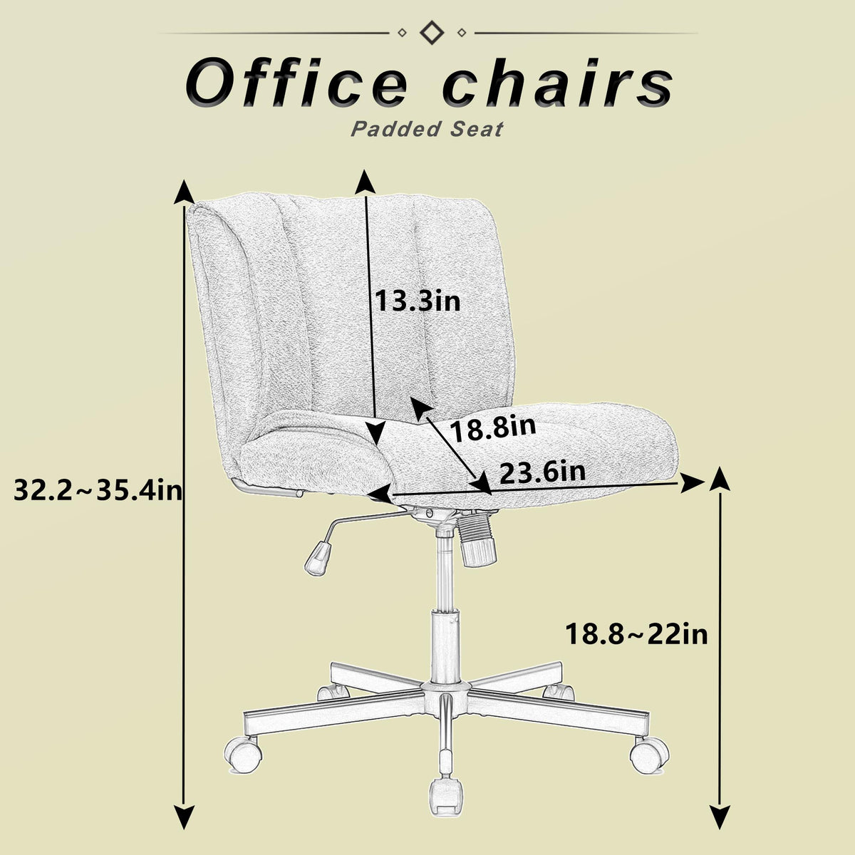 Armless Desk Chairs With Wheels Office Chair Vanity Chair With Technical Cloth Adjustable Swivel Computer Task Chairs For Home Base, Bedroom,Pink Gray Gray Polyester Blend