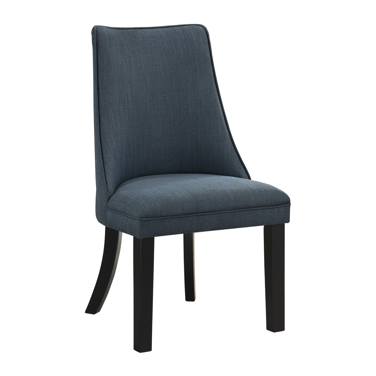 Blue Textured Fabric Upholstered Side Chairs Set Of 2, Dark Walnut Finish Wooden Legs Modern Dining Kitchen Furniture Blue Gray Dining Room Modern Side Chair Wood