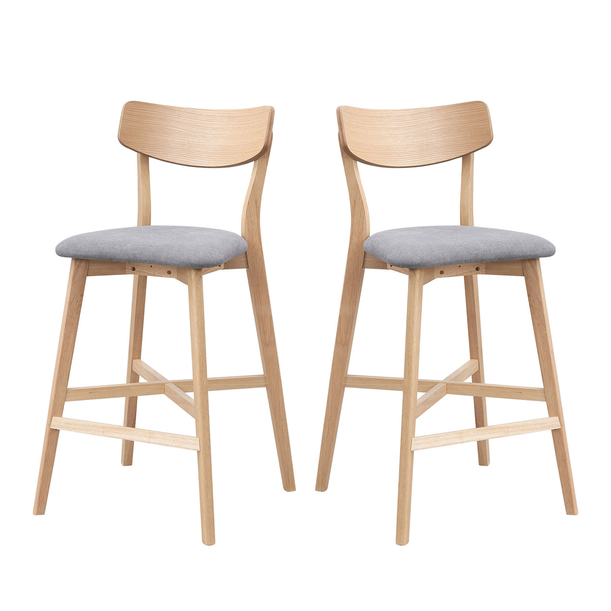 Wooden Bar Chairs Set Of 2, Modern Soft Upholstered Kitchen Island Chairs, Counter Height Stool With Backrest,Wooden Frame Chairs With Footrest For Pub,Living Room,Restaurant,Oak Oak Solid Wood
