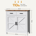 Kitchen Storage Cabinet, Modern Farmhouse Buffet Cabinet With Storage, Coffee Bar With 2 Drawers And 2 Doors, Floor Sideboard Buffet For Living Room, Dining Room, Bathroom, White White Particle Board