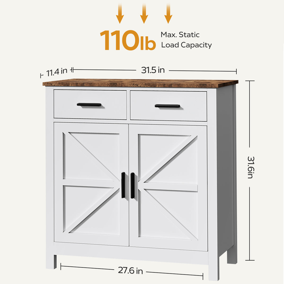 Kitchen Storage Cabinet, Modern Farmhouse Buffet Cabinet With Storage, Coffee Bar With 2 Drawers And 2 Doors, Floor Sideboard Buffet For Living Room, Dining Room, Bathroom, White White Particle Board